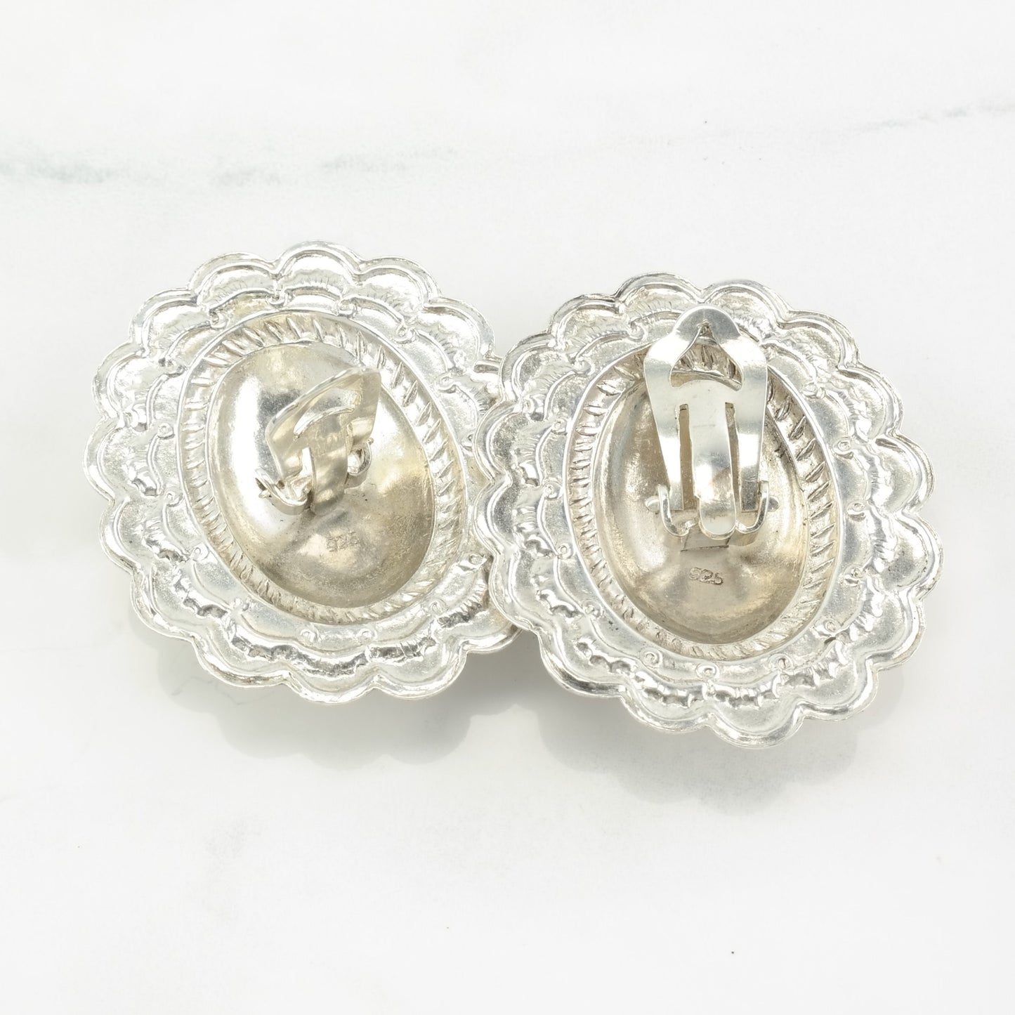 Sterling Silver Scallop Stamped Earrings Clip on