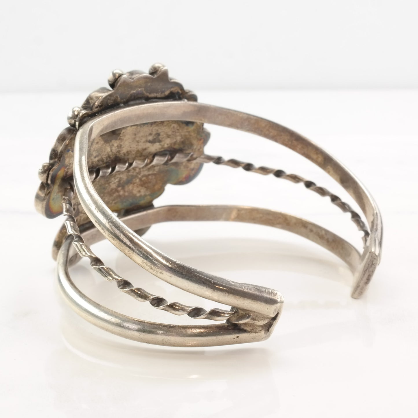 Native American Sterling Silver Cuff Bracelet | Gemstone Sun Inlay | Southwestern Jewelry