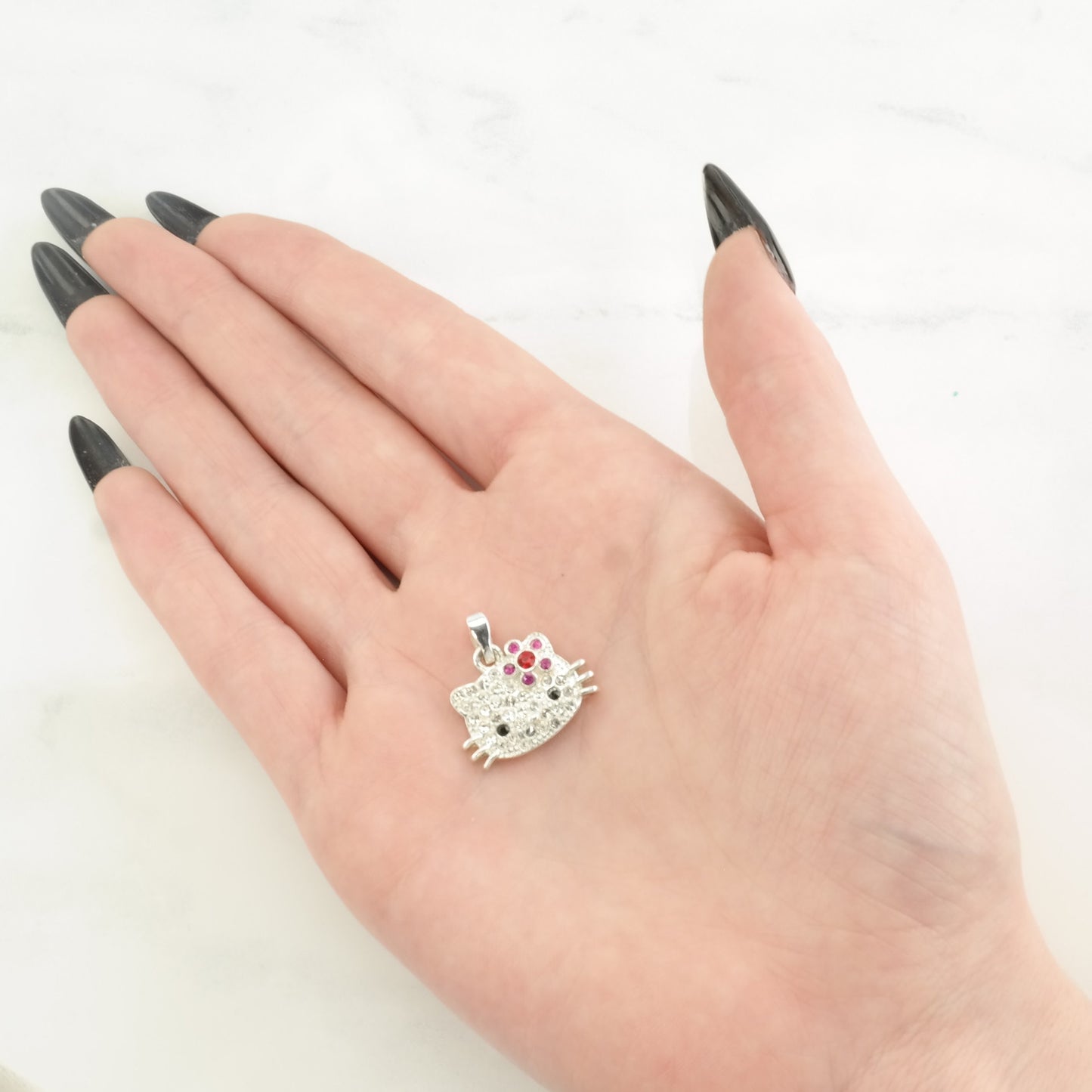 Vintage CZ Hello Kitty Sterling Silver Pendant