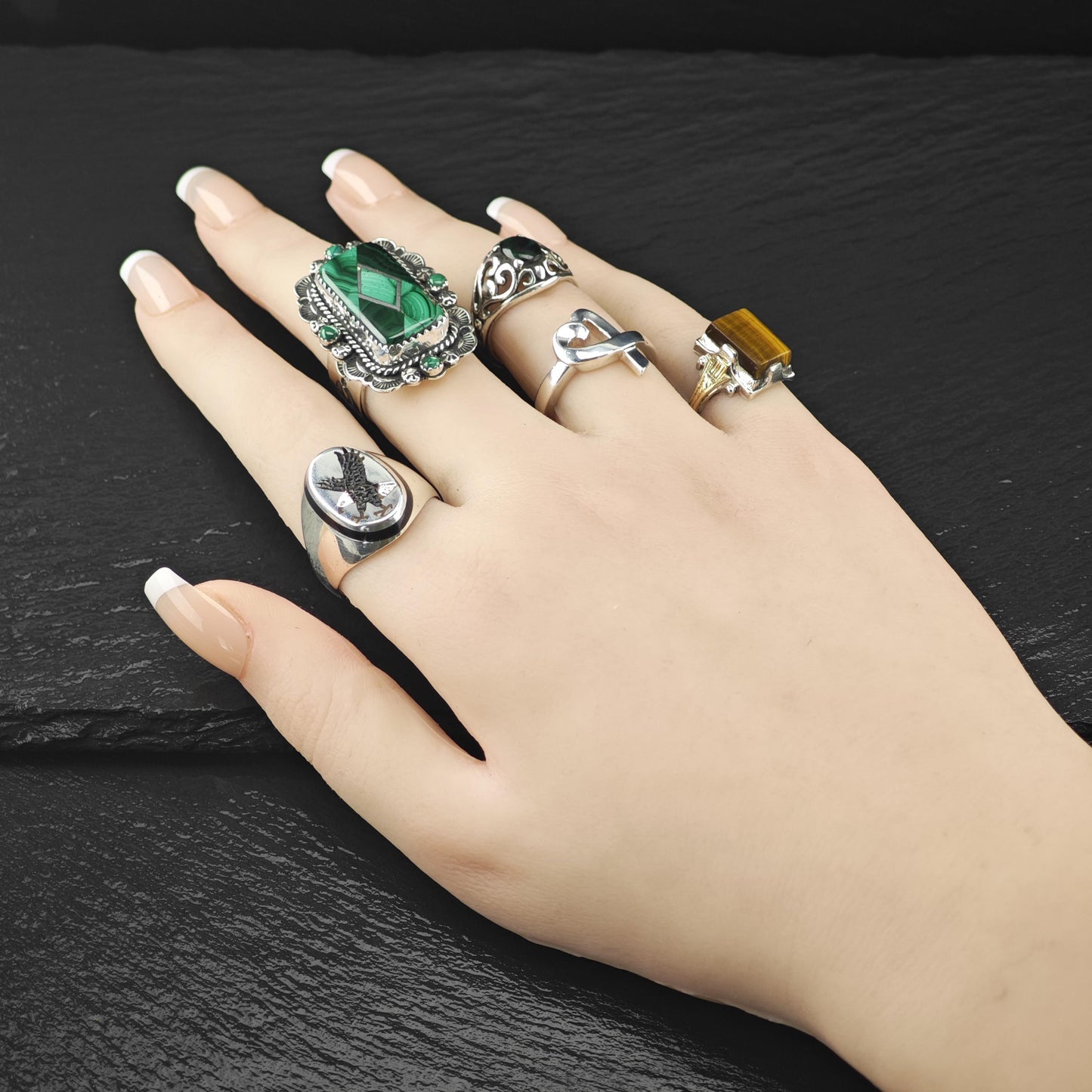 Art Deco Ring Sterling Silver Tiger Eye 10K Gold Filled Accent