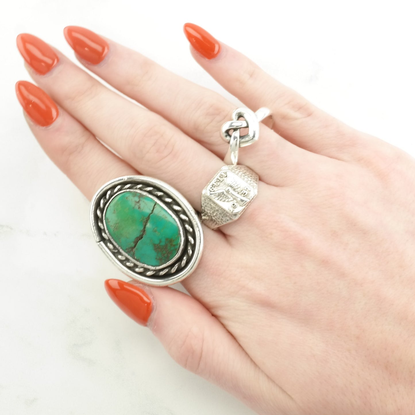 Vintage Native American Silver Ring Turquoise Large Sterling Green Size 14