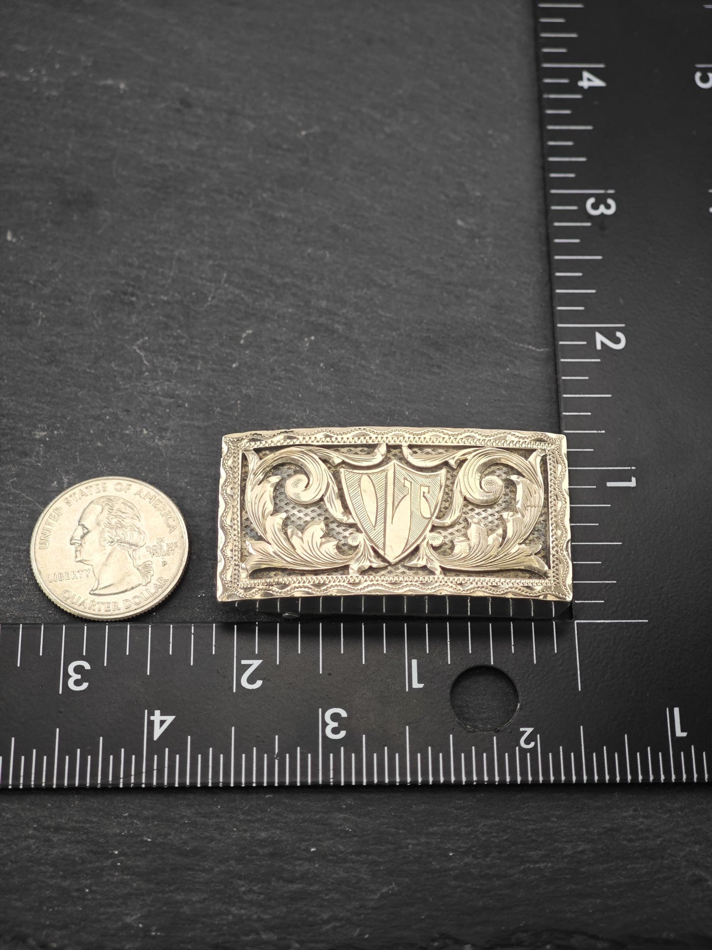 Vintage Alafina Mexico 10K, Belt Buckle Sterling Silver Initials VT