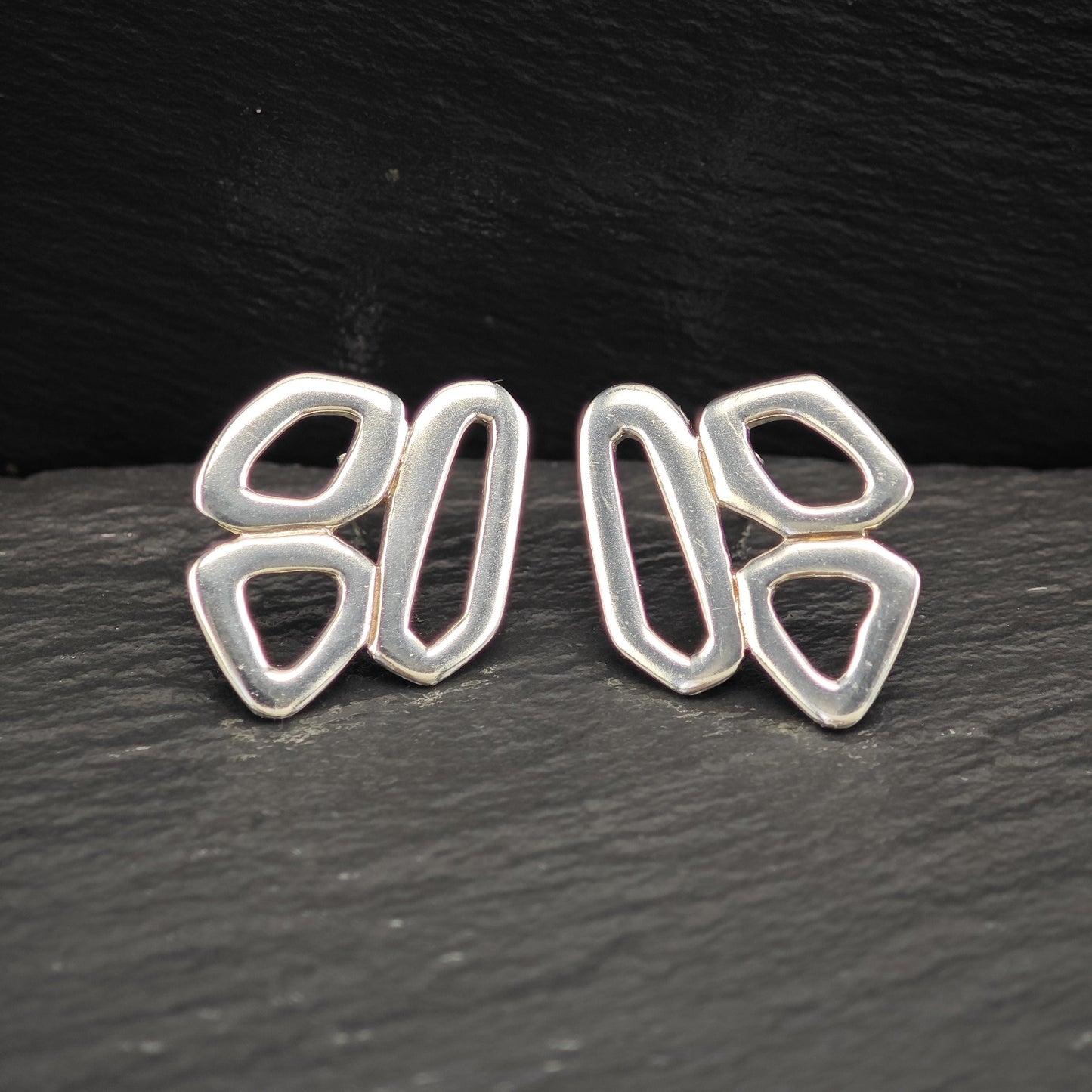 Vintage Zina Modernist, Abstract Stud Earrings Sterling Silver