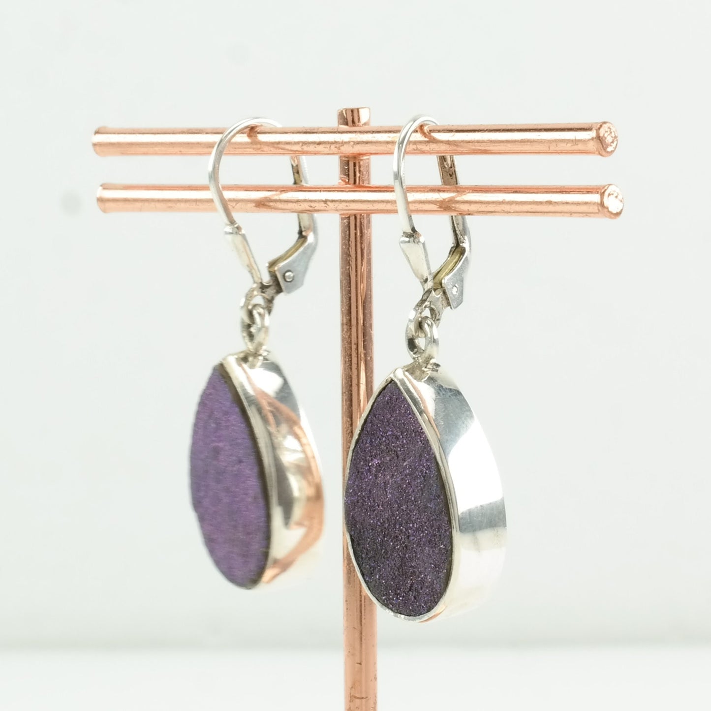 AKR Sterling Silver Blue, Purple Druzy Teardrop Earrings Levers
