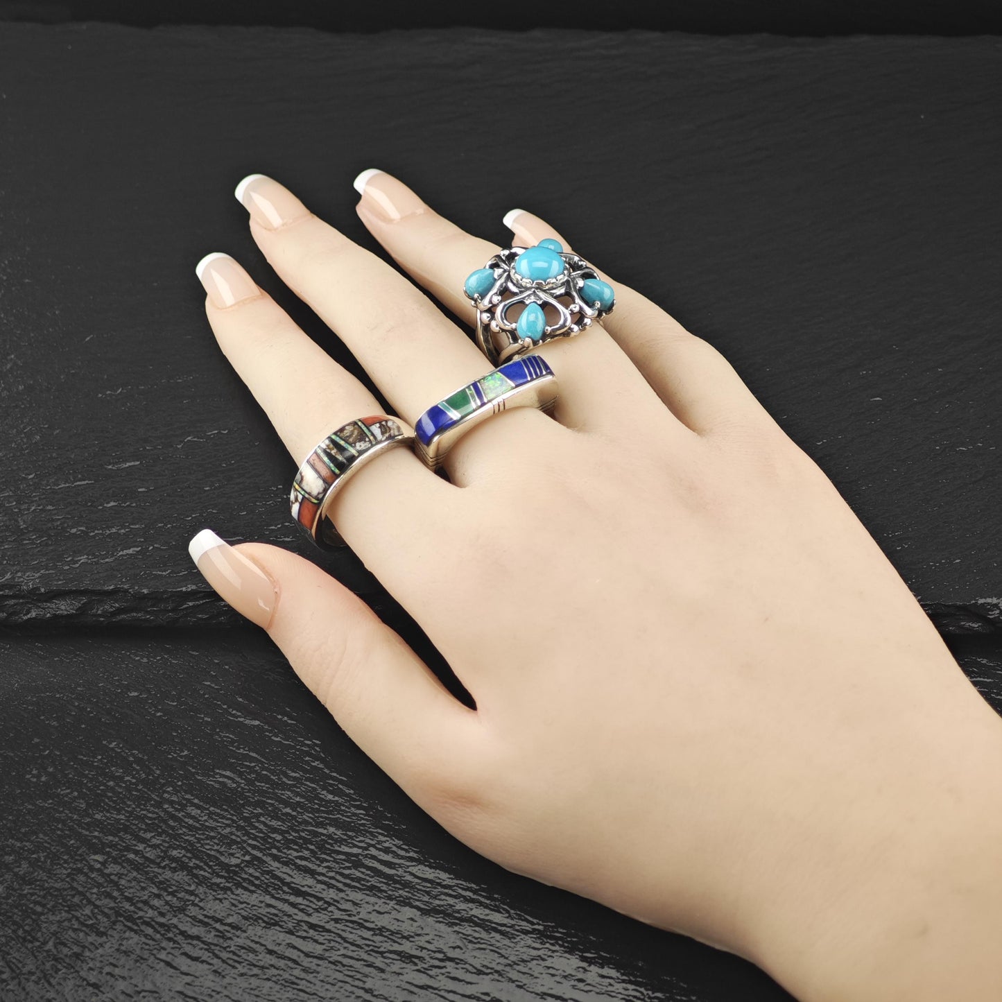 Native American Whitehorse Inlay Ring Sterling Silver