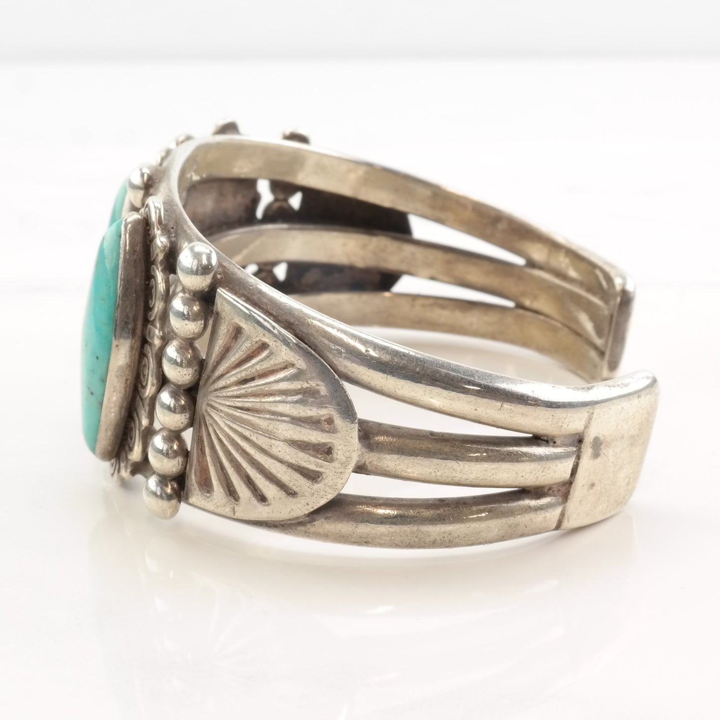 Vintage Sterling Silver & Turquoise Cuff Bracelet | Native American Jewelry | 1970s Boho Chic