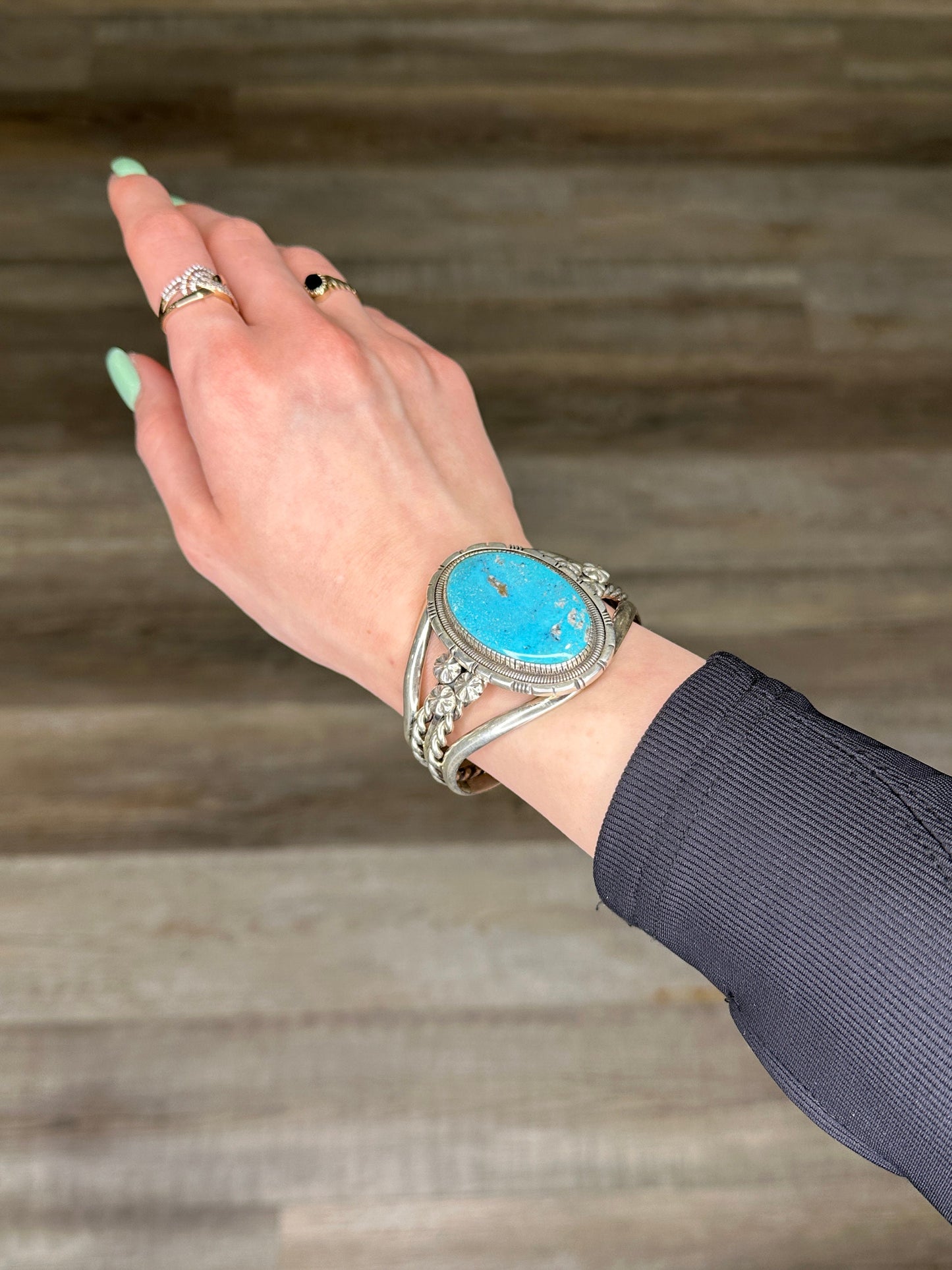 Navajo Billie Wydell Sterling Silver Cuff Bracelet Turquoise