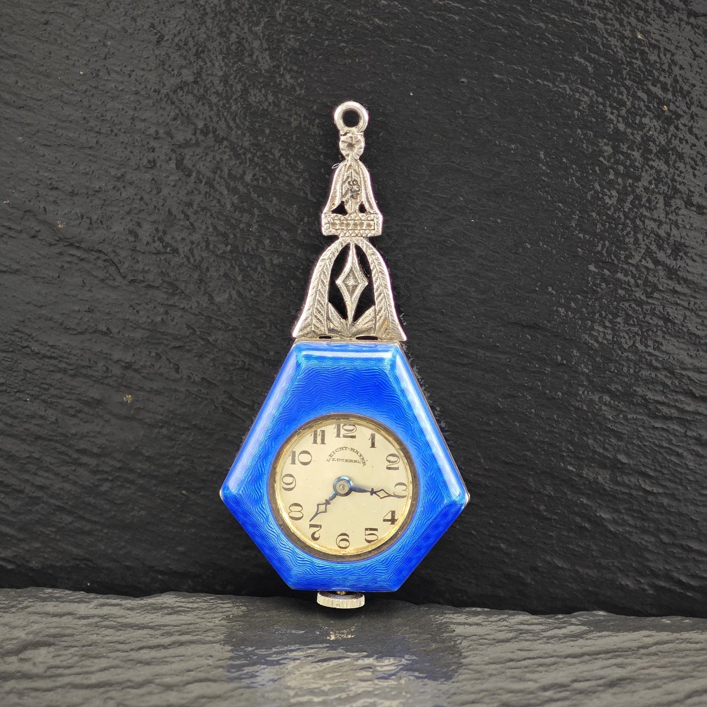 As Is Art Deco, Leicht-Mayer Lucerne, Enamel Pendant Watch Sterling Silver