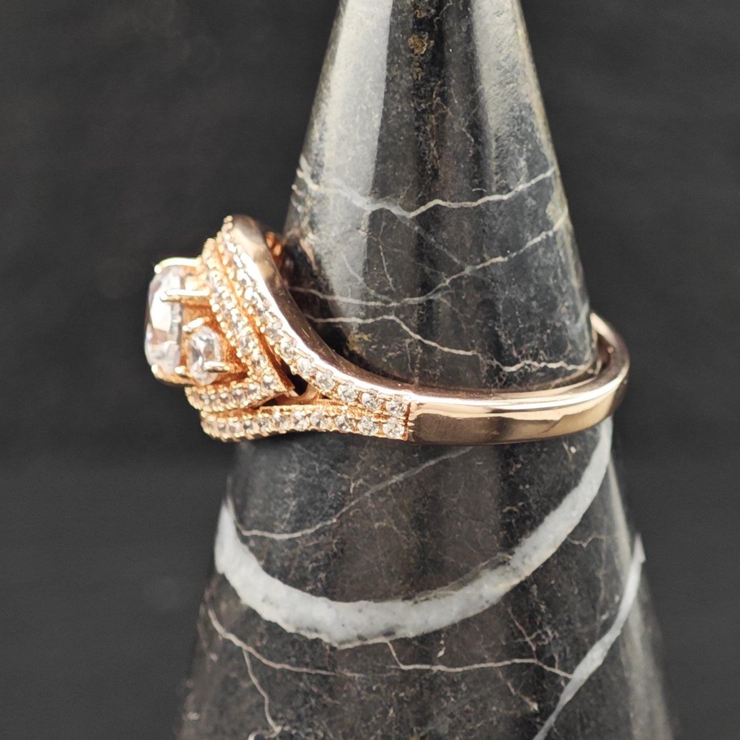 CZ 14K Rose Gold Plated Ring Sterling Silver Sz 8 3/4 R6165