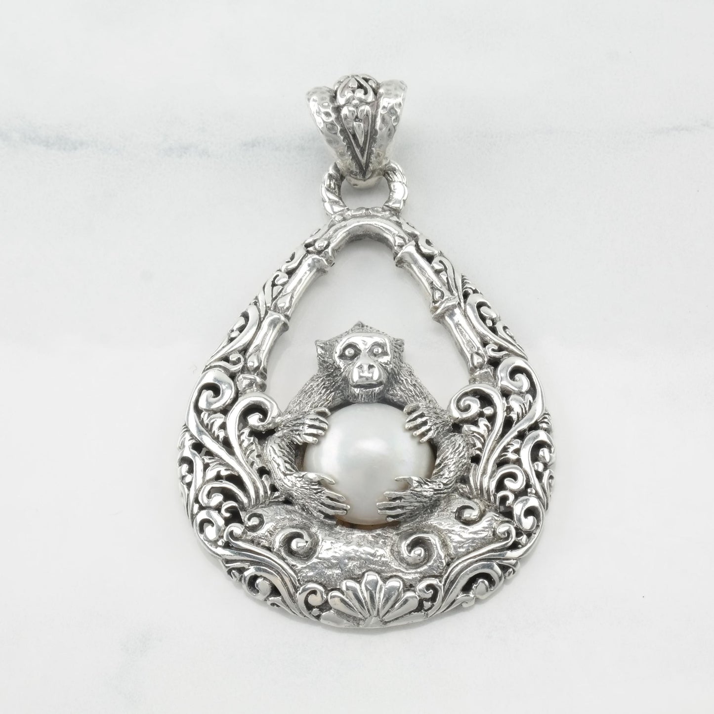 Sarda Monkey Pendant Pearl Sterling Silver