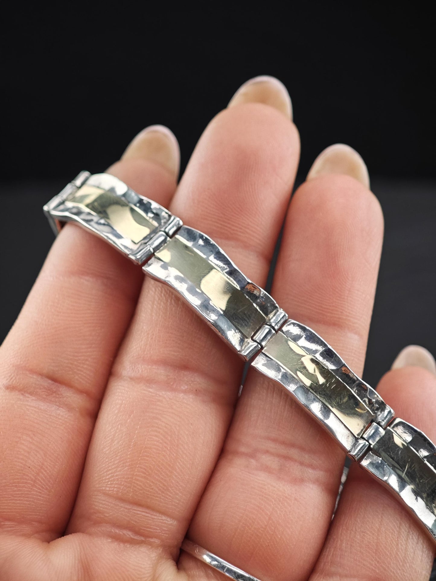 Vintage Two Tone Hammered Bracelet 14k Gold Sterling Silver