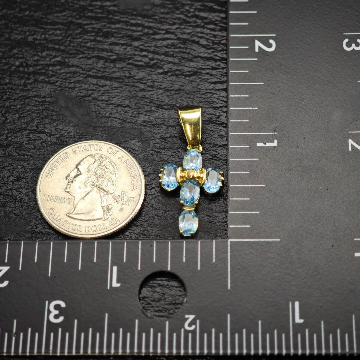 Topaz 18K Italy Gold Cross Pendant P3109