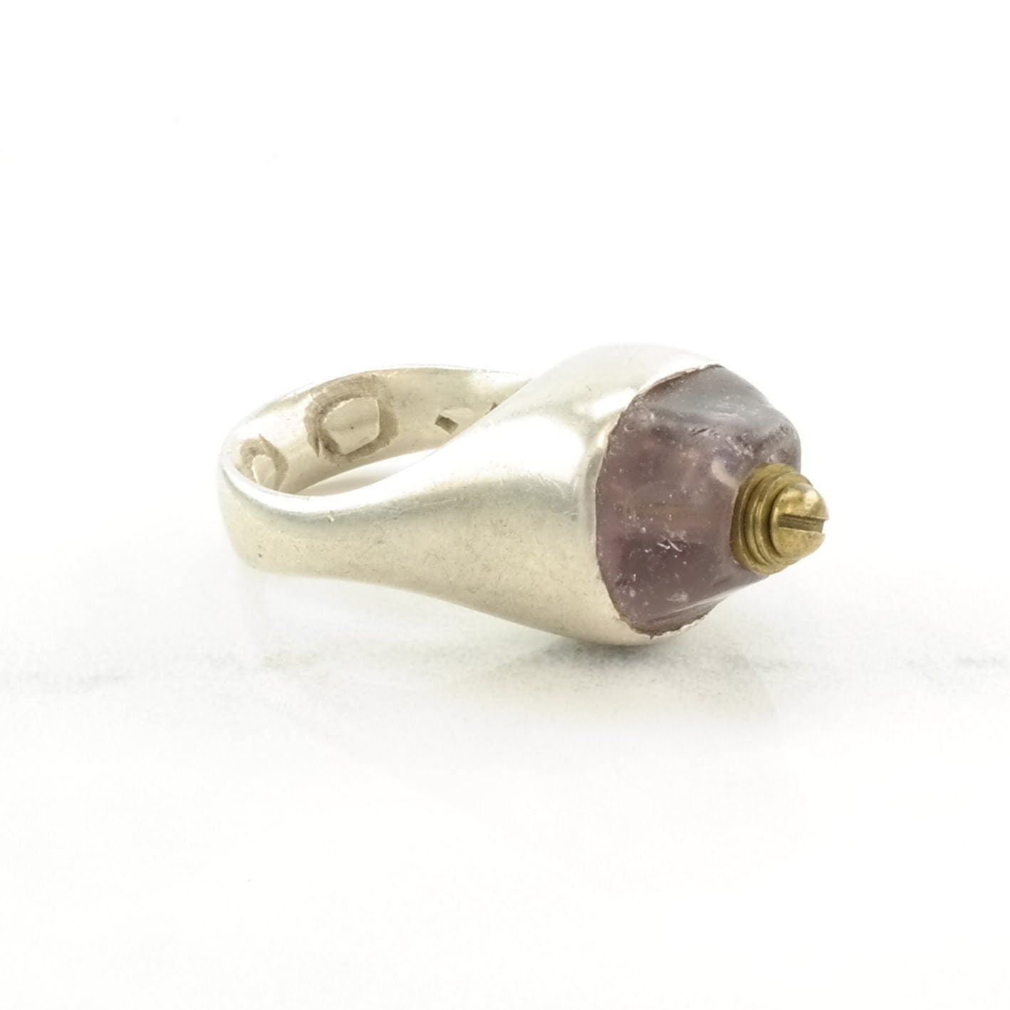 Vintage Sterling Silver Ring Amethyst Brass Accents Size 3