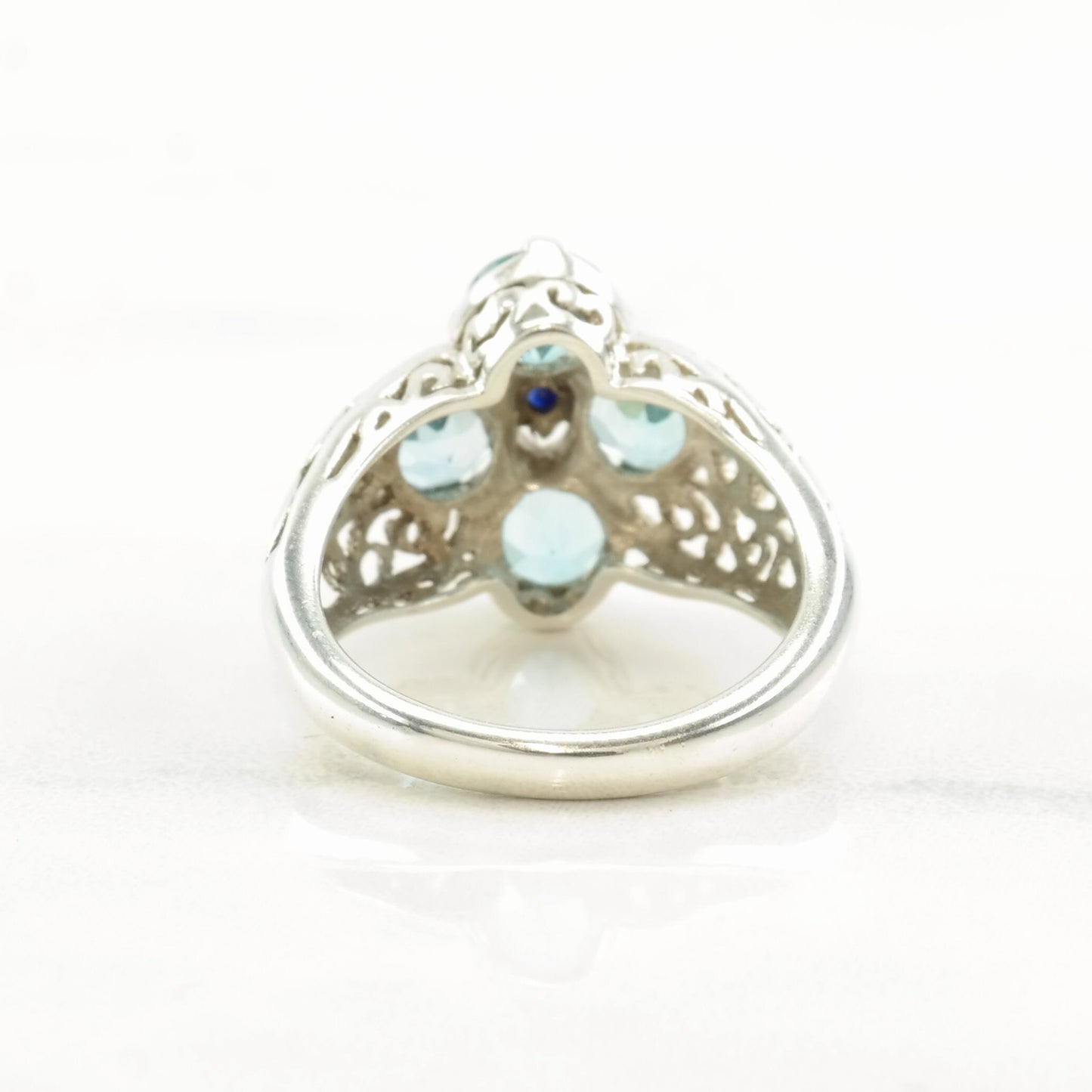 Vintage Sterling Silver Ring Topaz, Sapphire Flower Size 6