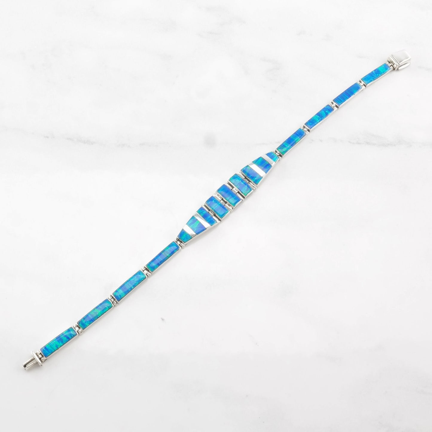 Lab Opal Inlay Bracelet Sterling Silver Blue