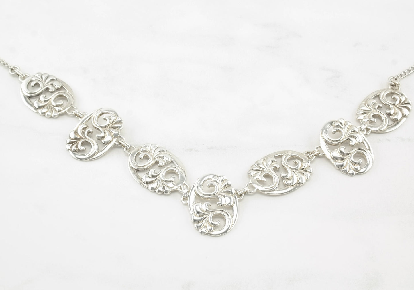 Vintage Sterling Silver Floral Necklace