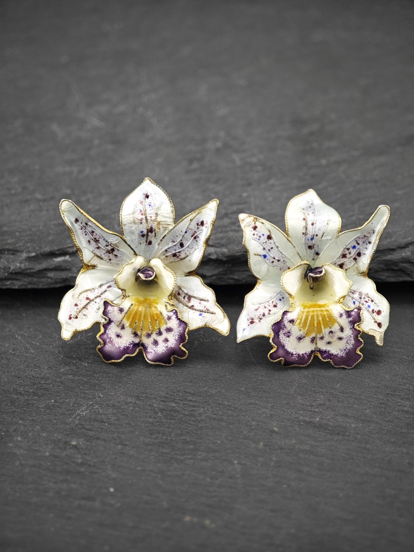 Vintage Enamel, Floral Stud Earrings Sterling Silver