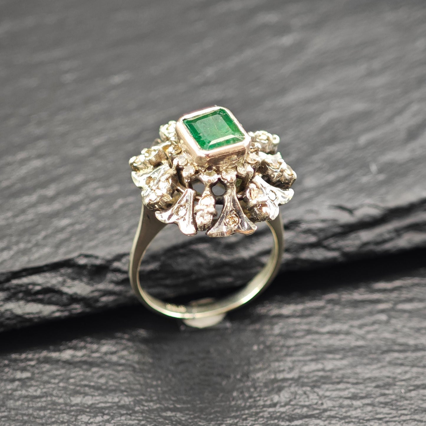1ct Emerald Diamond Ring Sterling Silver Gold Bezel