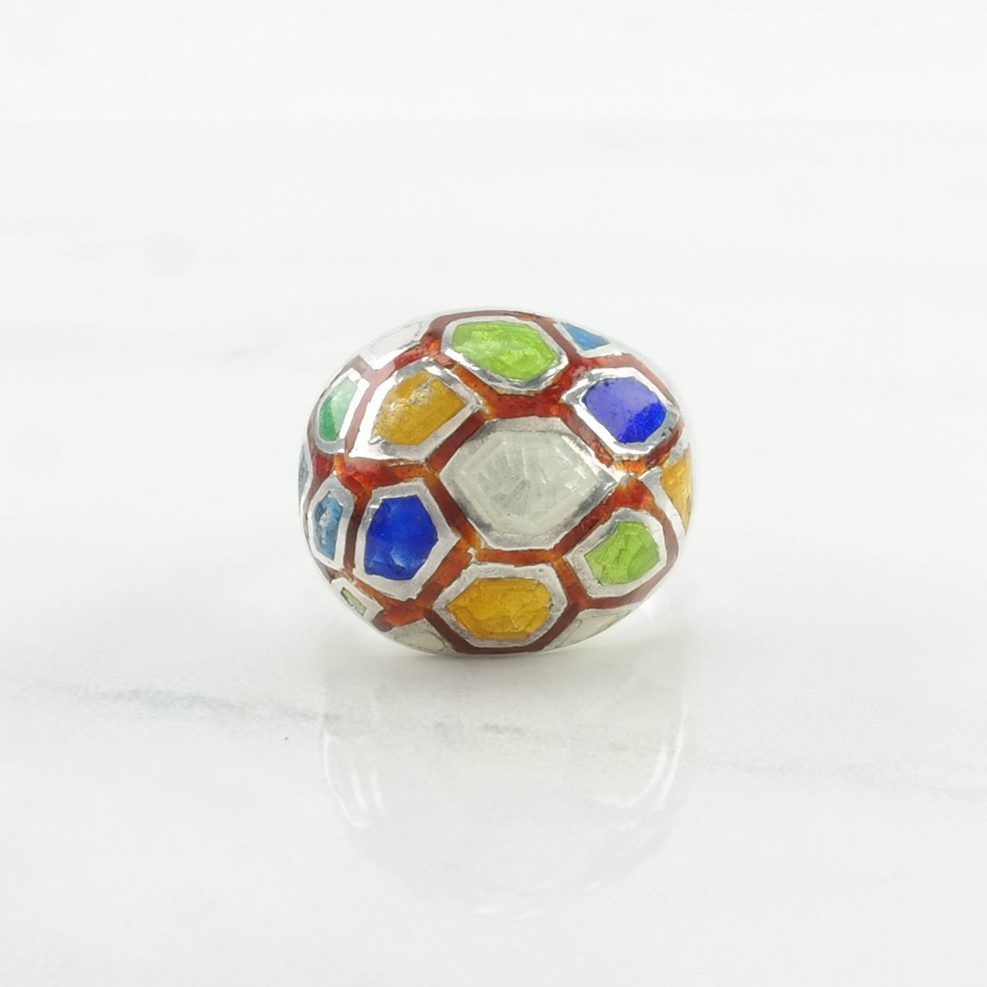 Vintage Sterling Silver Ring Enamel Honeycomb Size 7