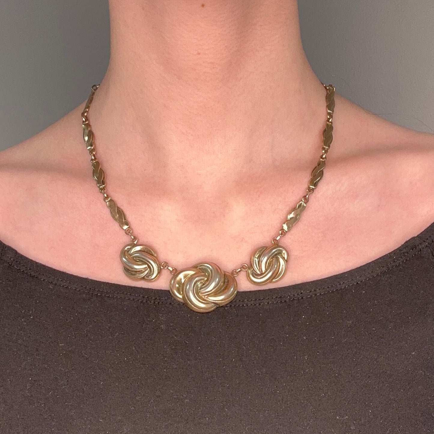 Vintage Victorian, Antique Sterling Silver Gold Gilded Twisted Love Knot Necklace