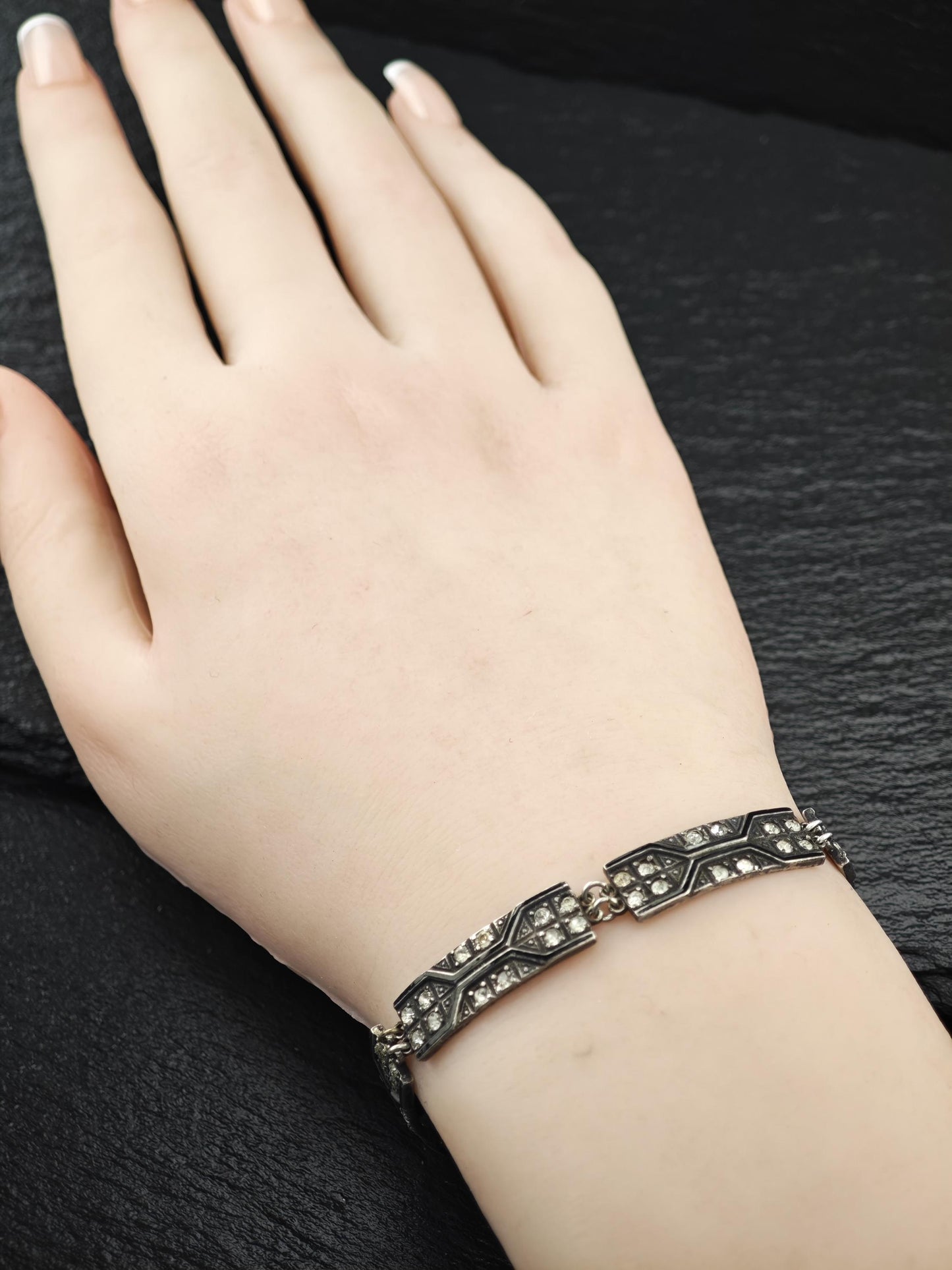 Antique Art Deco Enamel Paste Bracelet Sterling Silver