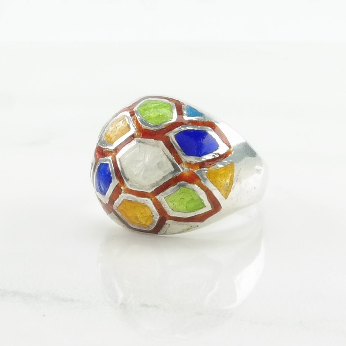 Vintage Sterling Silver Ring Enamel Honeycomb Size 7