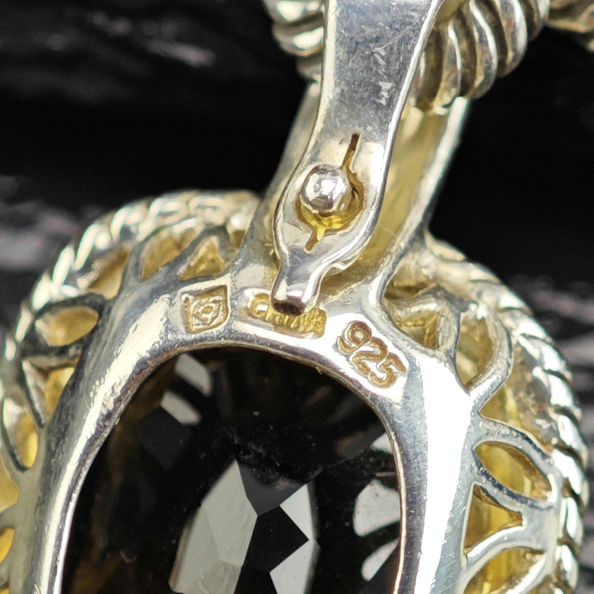 Vintage Michelle Albala Smoky Quartz Gold Bezel Sterling Silver Necklace N2783