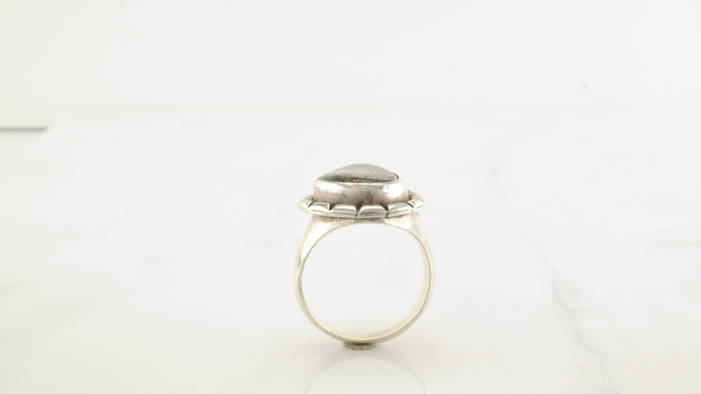 Vintage Native American Sterling Silver & Spiderweb Turquoise Ring, Size 12.5