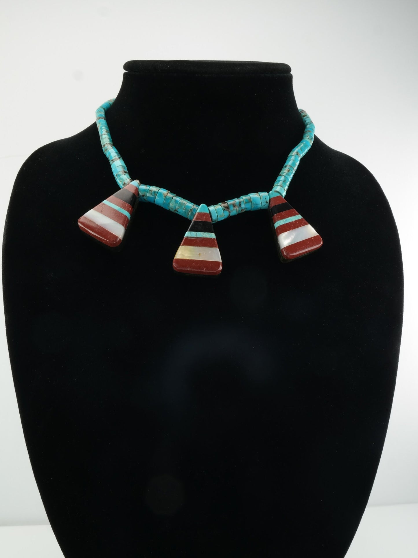 Vintage Native American Sterling Silver Jet Heishi Beads Necklace