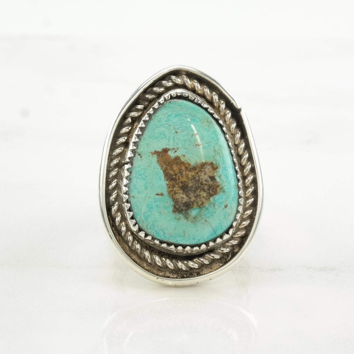 Vintage Navajo Ring Turquoise Large Sterling Silver Size 9 1/4