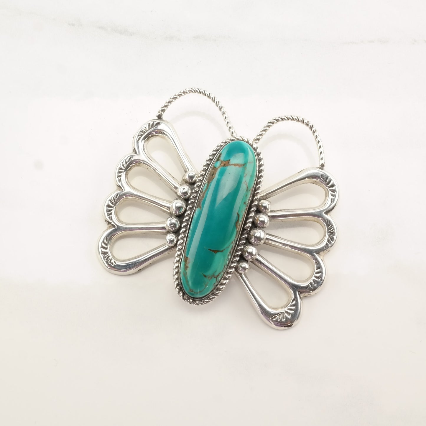 Native American Butterfly Turquoise Sterling Silver Brooch
