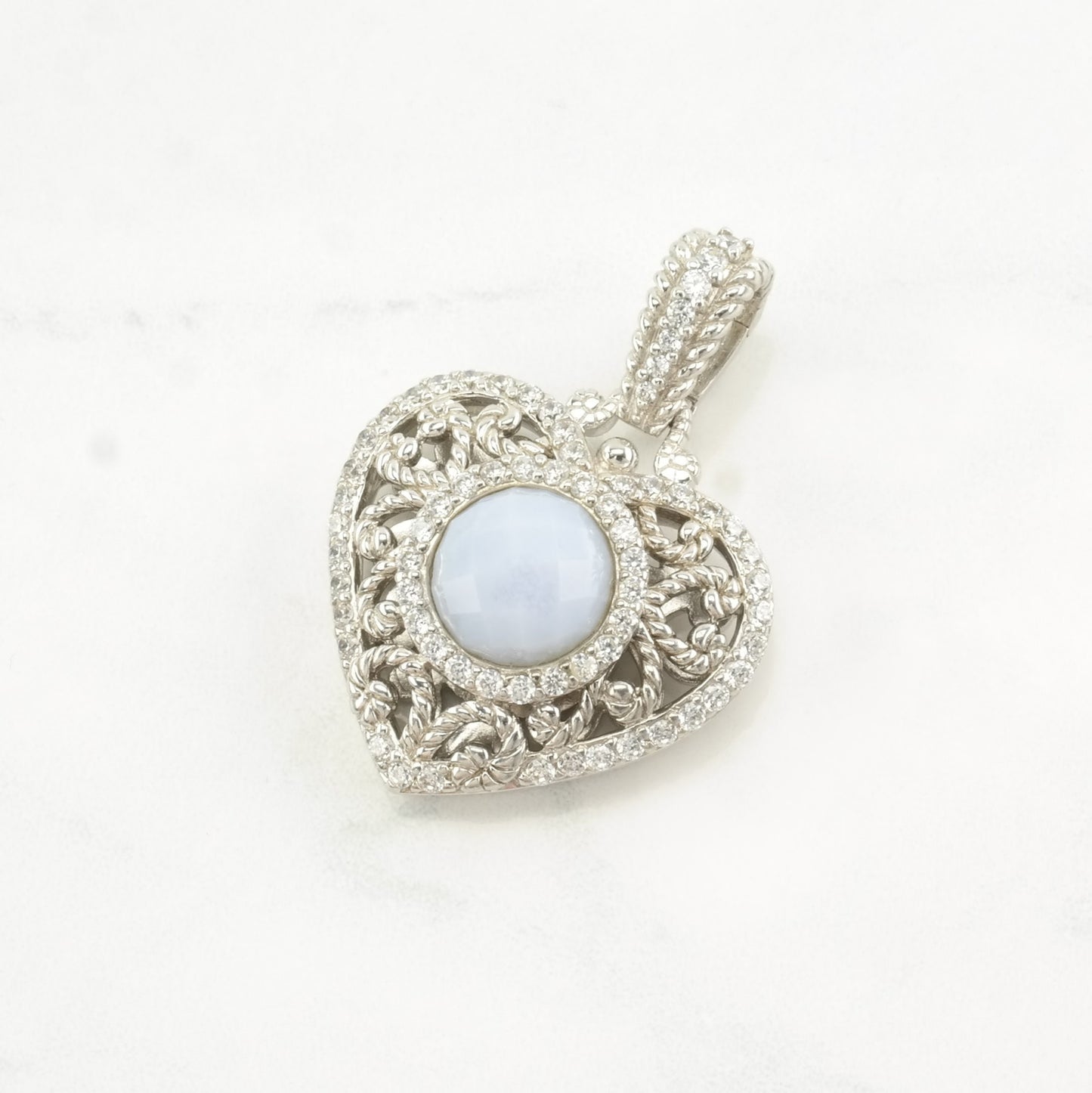 Vintage Judith Ripka Quartz, Chalcedony Heart Sterling Silver Pendant