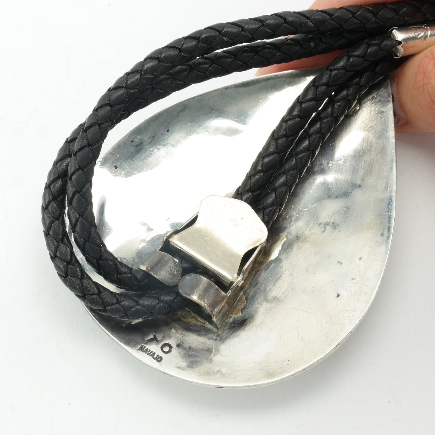 Vintage Navajo Sterling Silver Bolo Tie, Turquoise Bear Paw, Native American Jewelry, Southwestern Style, Mens Bolo Tie, 1970s