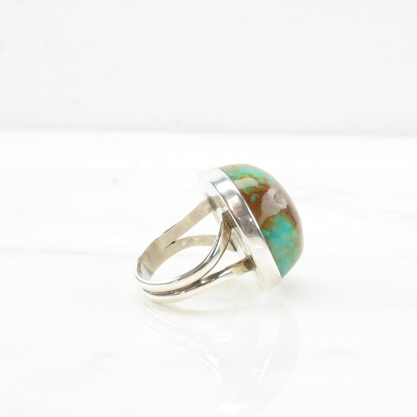 Vintage Native American Silver Ring Turquoise Circle Sterling Size 9 1/4
