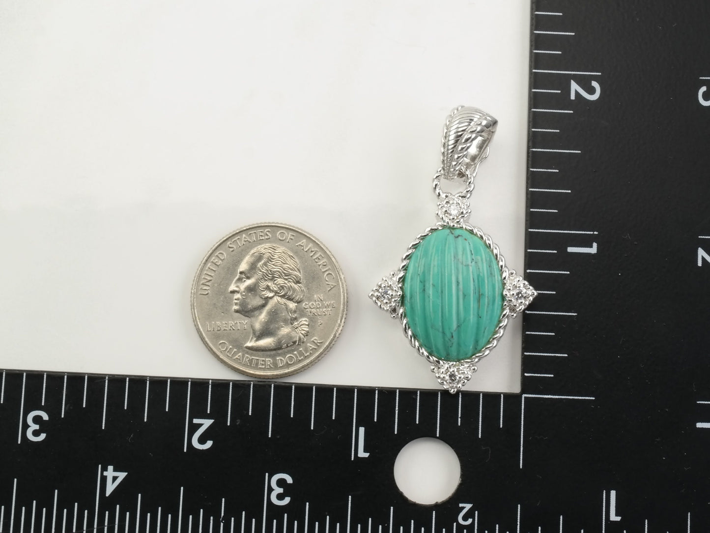 Vintage Judith Ripka Carved Turquoise CZ Sterling Silver Pendant