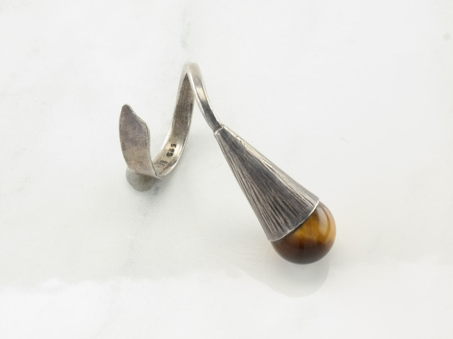 Vintage Modernist Ring Tiger's Eye Abstract Sterling Silver Size 7