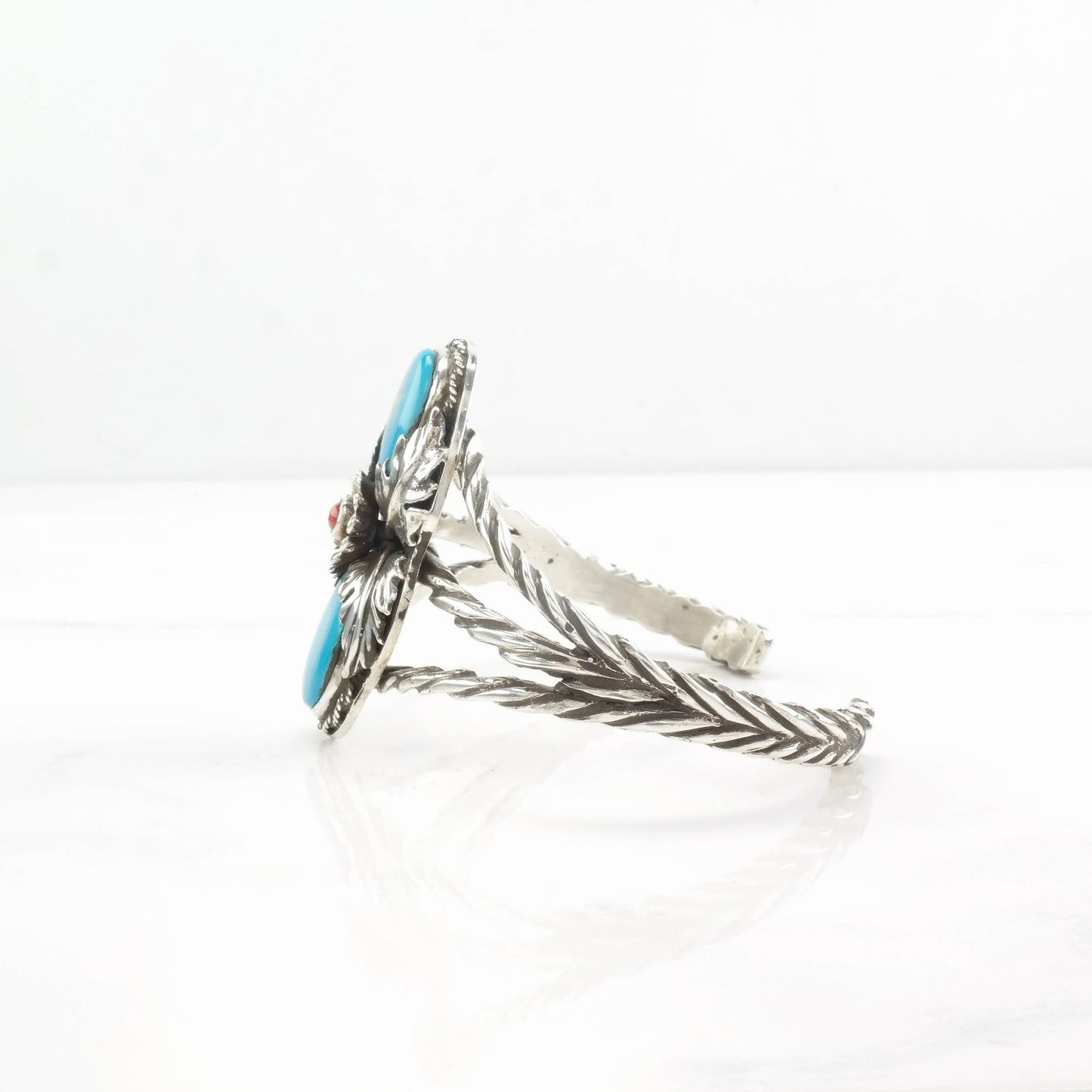 Turquoise Coral Cuff Bracelet Sterling Silver