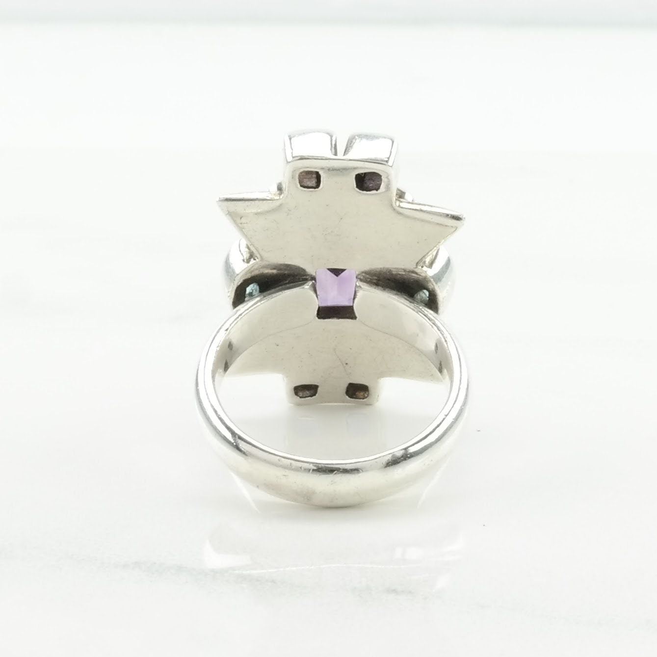 Vintage Nicky Butler Silver Ring Amethyst, Topaz Cluster, Geometric Sterling Blue, Purple Size 7