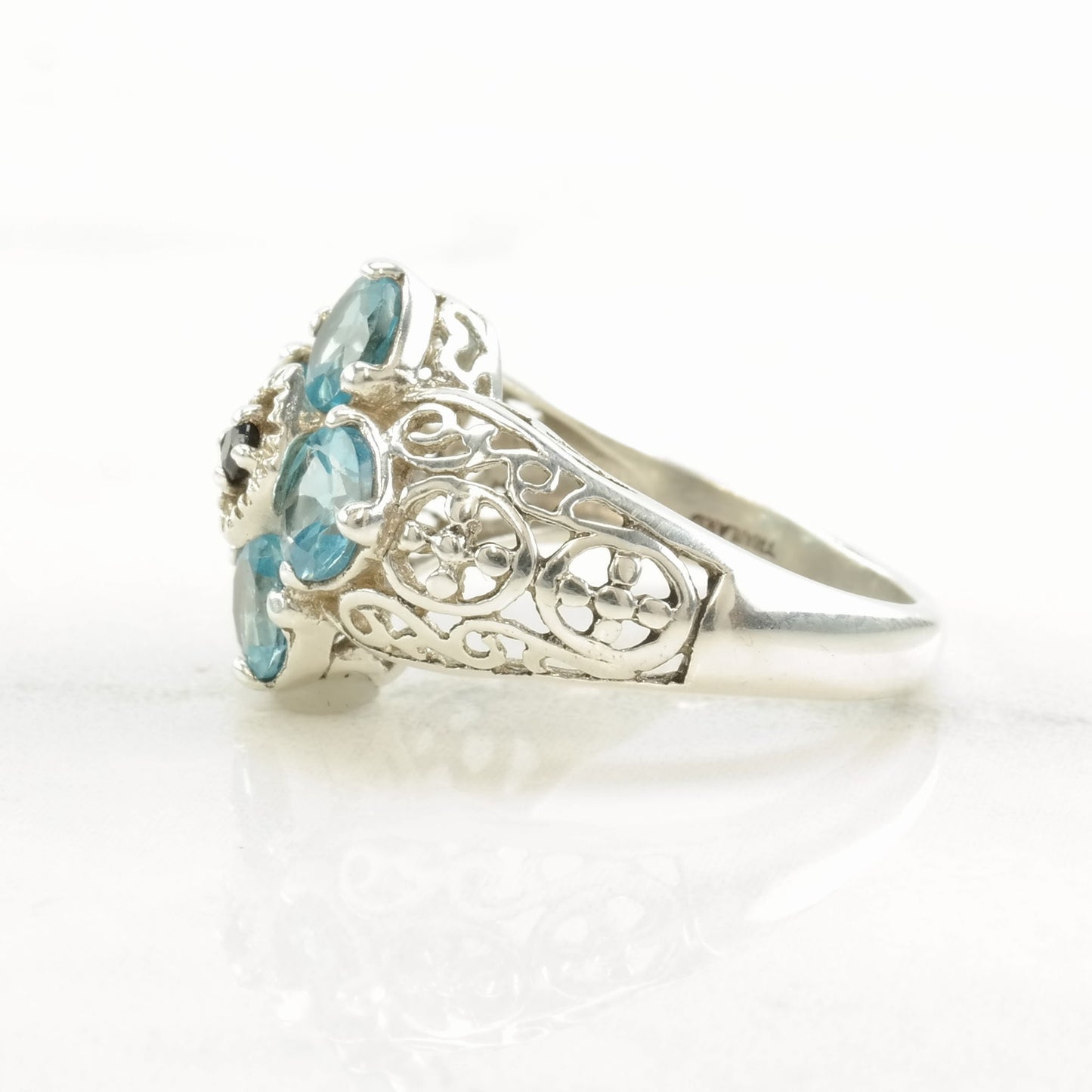 Vintage Sterling Silver Ring Topaz, Sapphire Flower Size 6