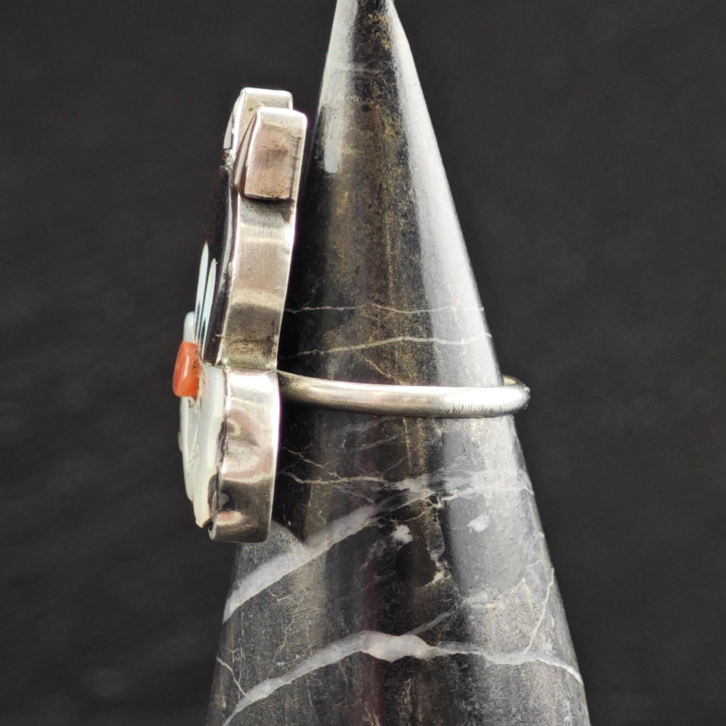 Perry Spencer Navajo Cartoon Cat Inlay Sterling Silver Ring Sz 6 1/4 R6568