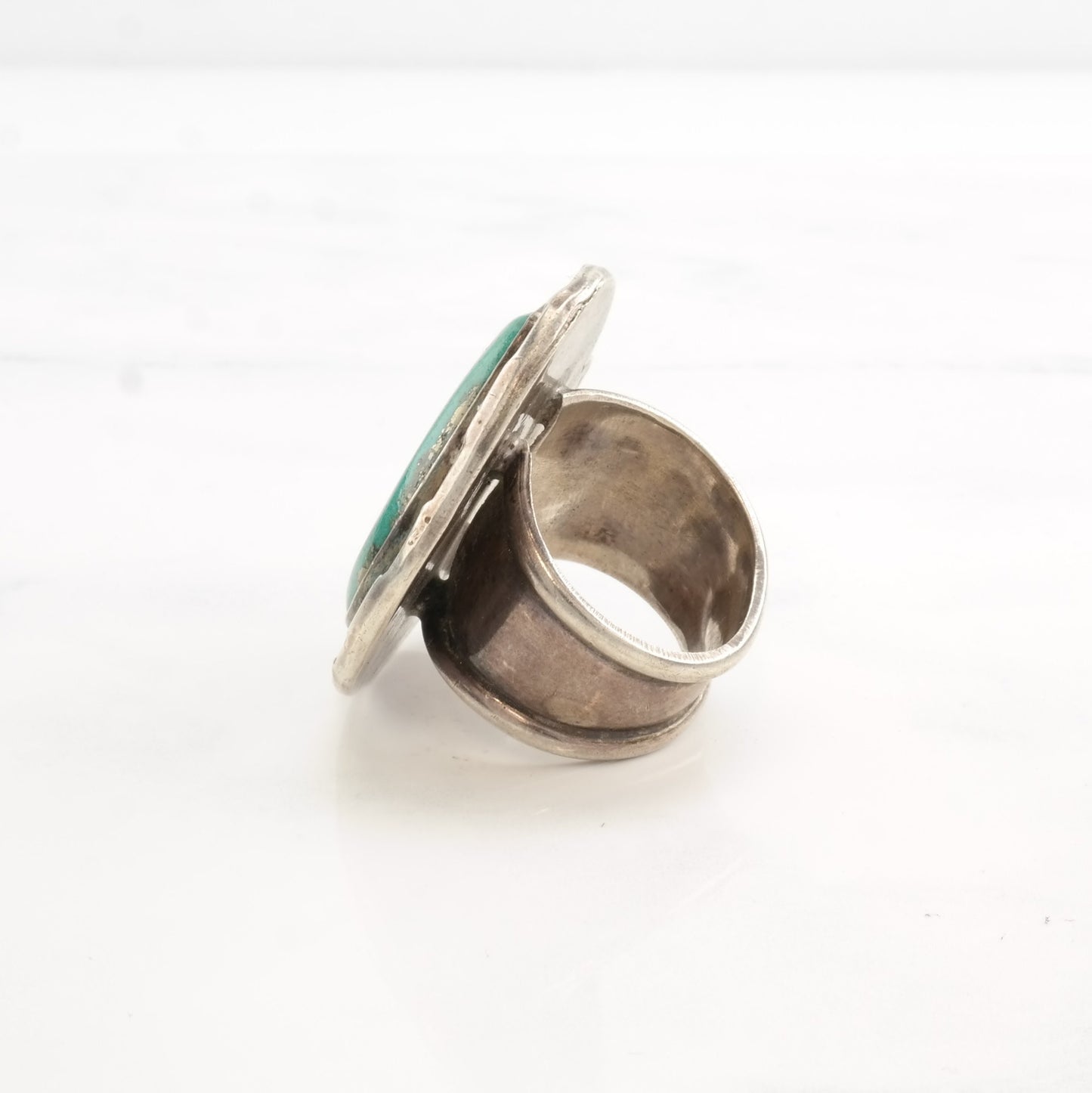 Vintage Native American Silver Ring Large Turquoise Triangle Sterling Size 9 3/4