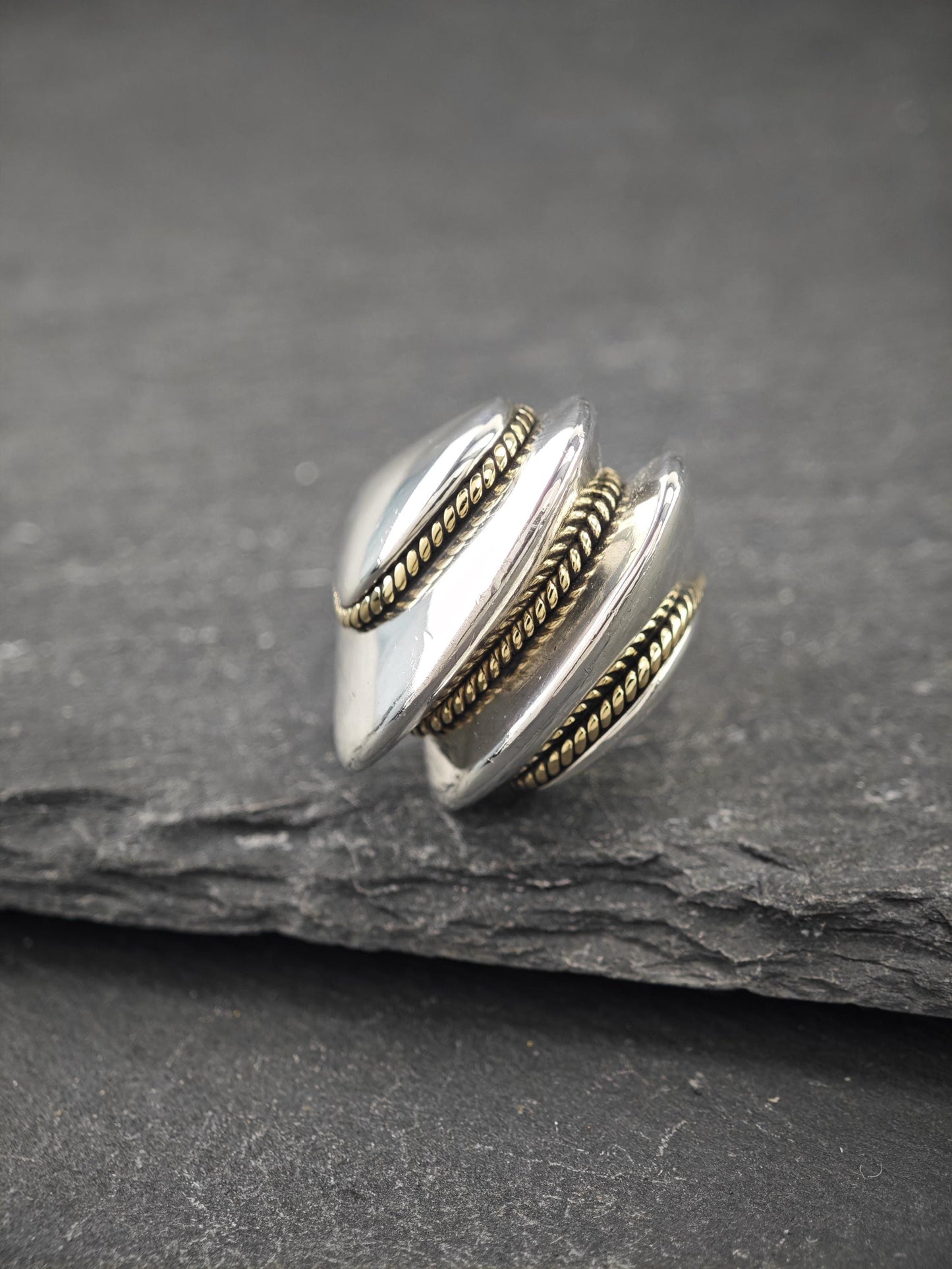 Vintage Large 14K Gold Accent Ring Sterling Silver