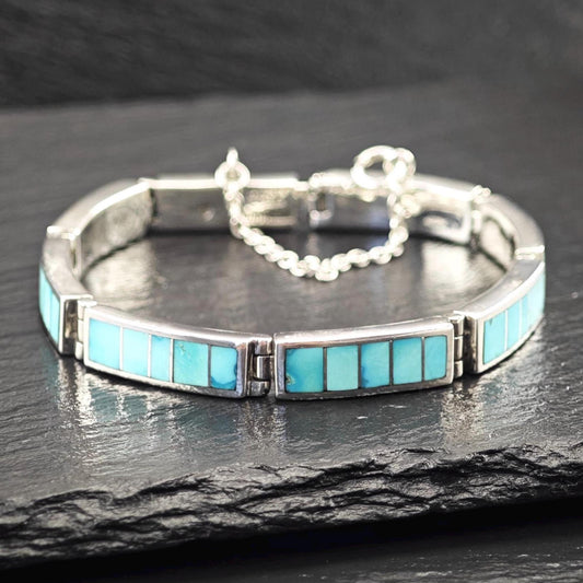 TSF Signed Turquoise, Inlay Bracelet Sterling Silver
