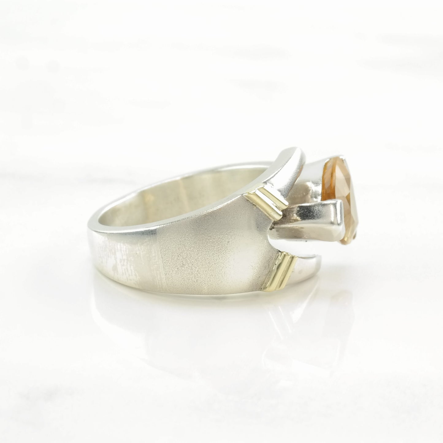 Vintage Sterling Silver Ring Citrine 14K Gold Accent Size 6