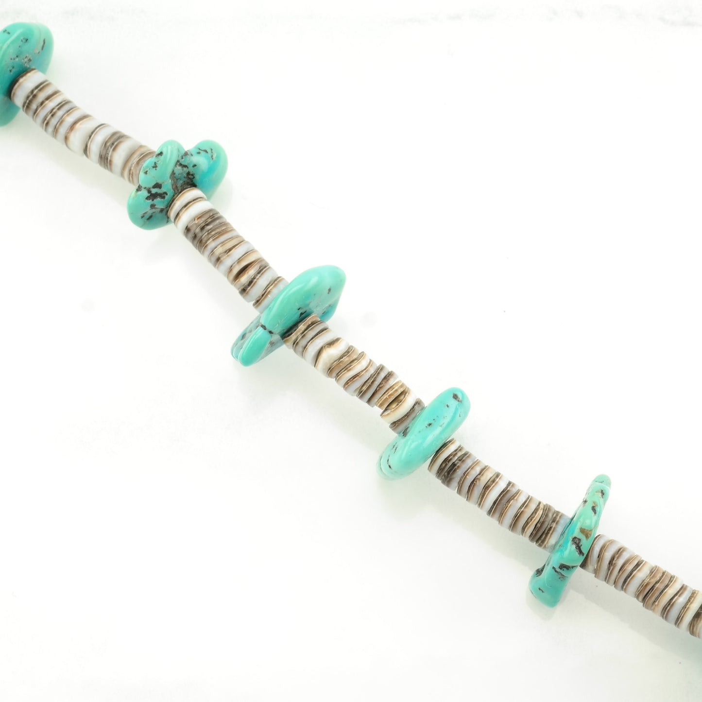 Vintage Santo Domingo Sterling Silver Blue Turquoise Shell, Heishi Necklace