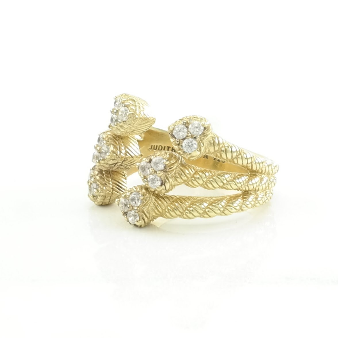 Vintage Judith Ripka Silver Ring DQCZ, Hearts Gold Plated Sterling Size 7