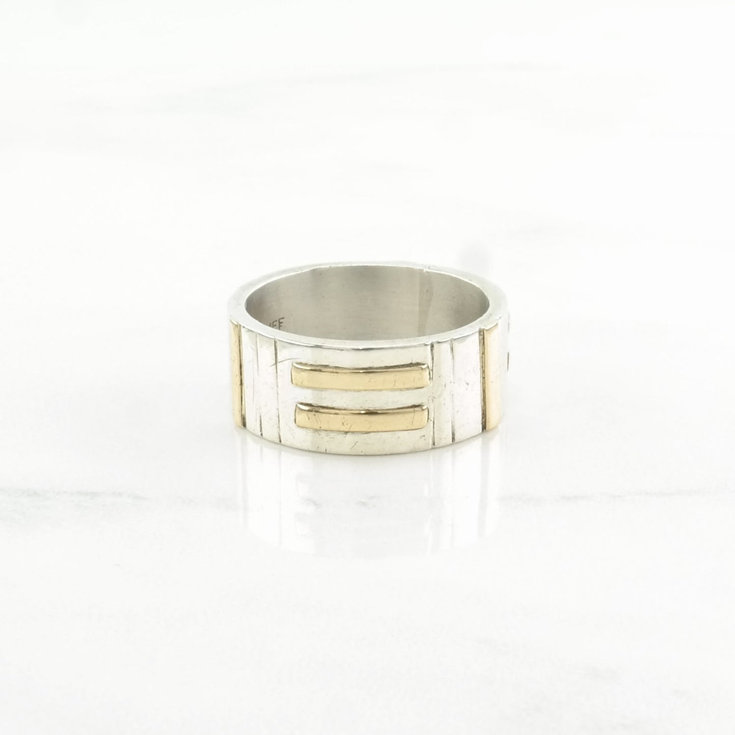 Vintage Ruff Silver Ring Band Gold Toned Accents Sterling Size 6 1/2