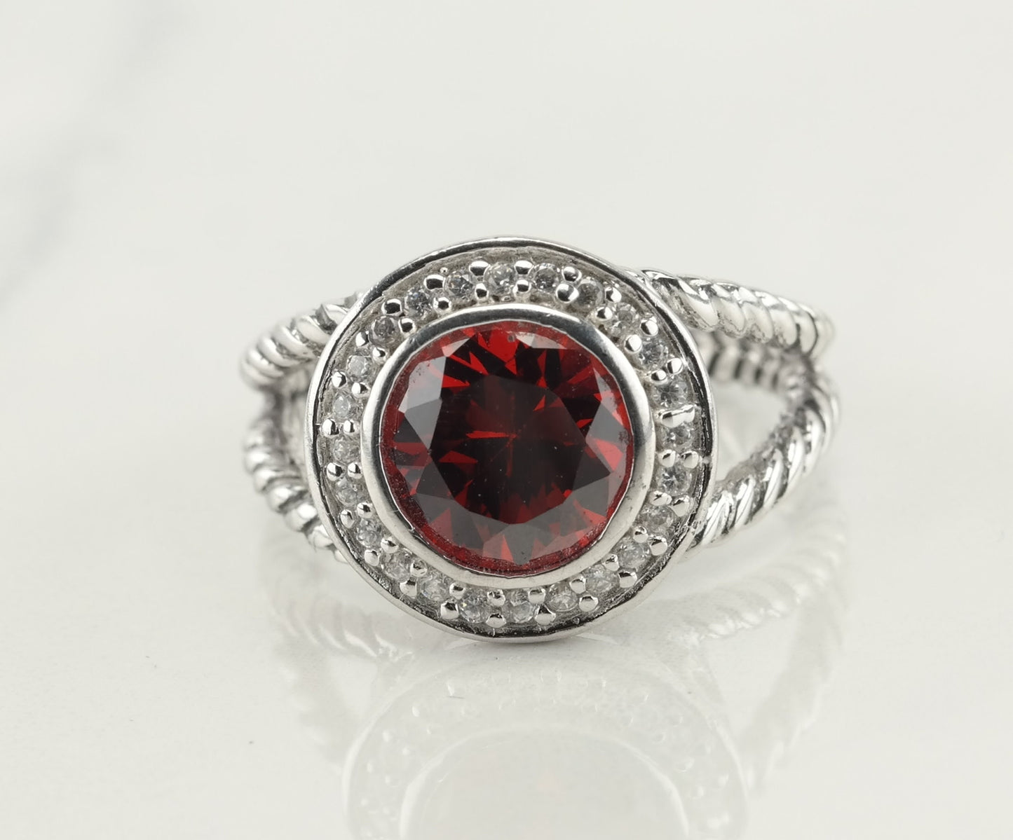 Vintage Sterling Silver Red CZ Ring Size 8