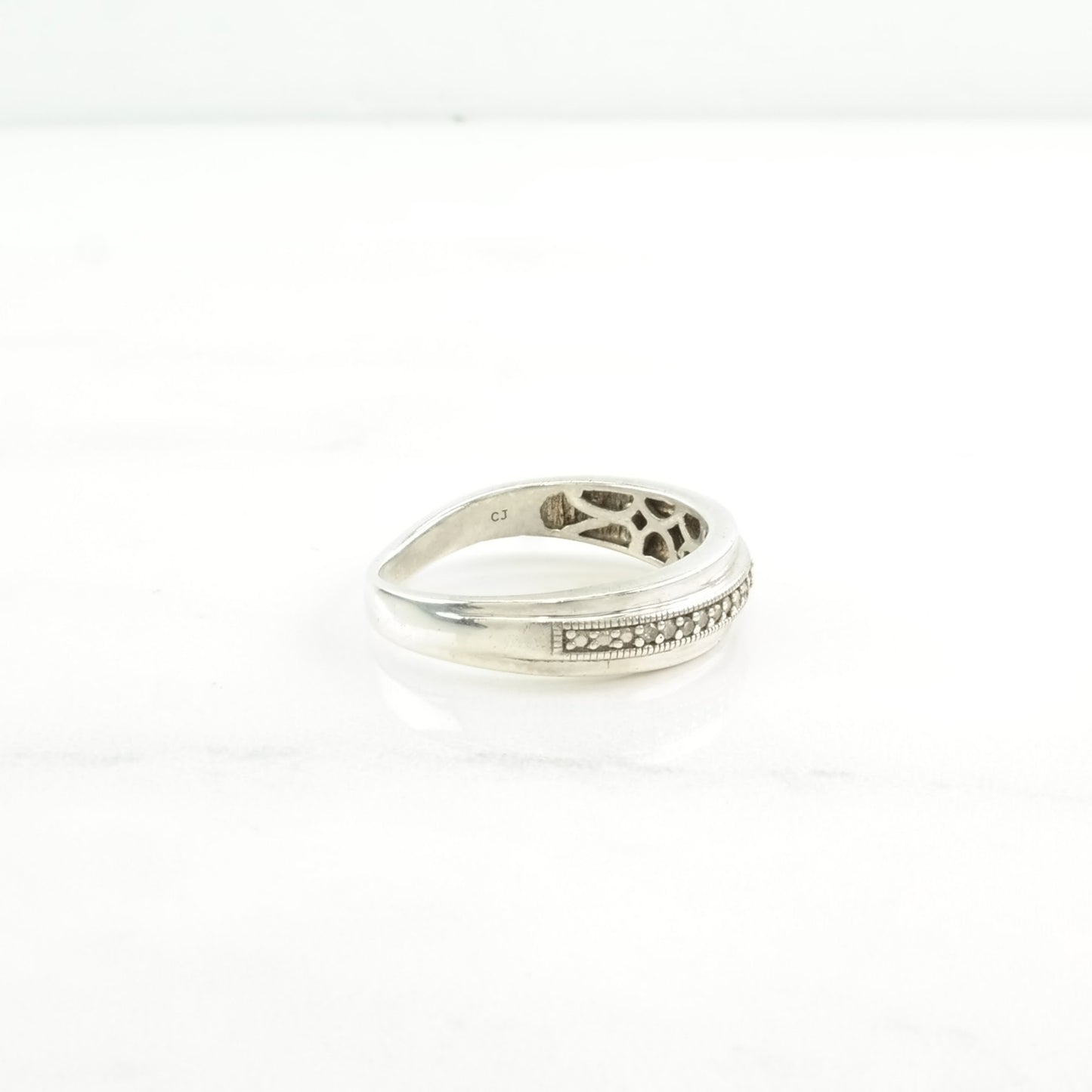 Vintage Sterling Silver Ring Diamond Band Size 10