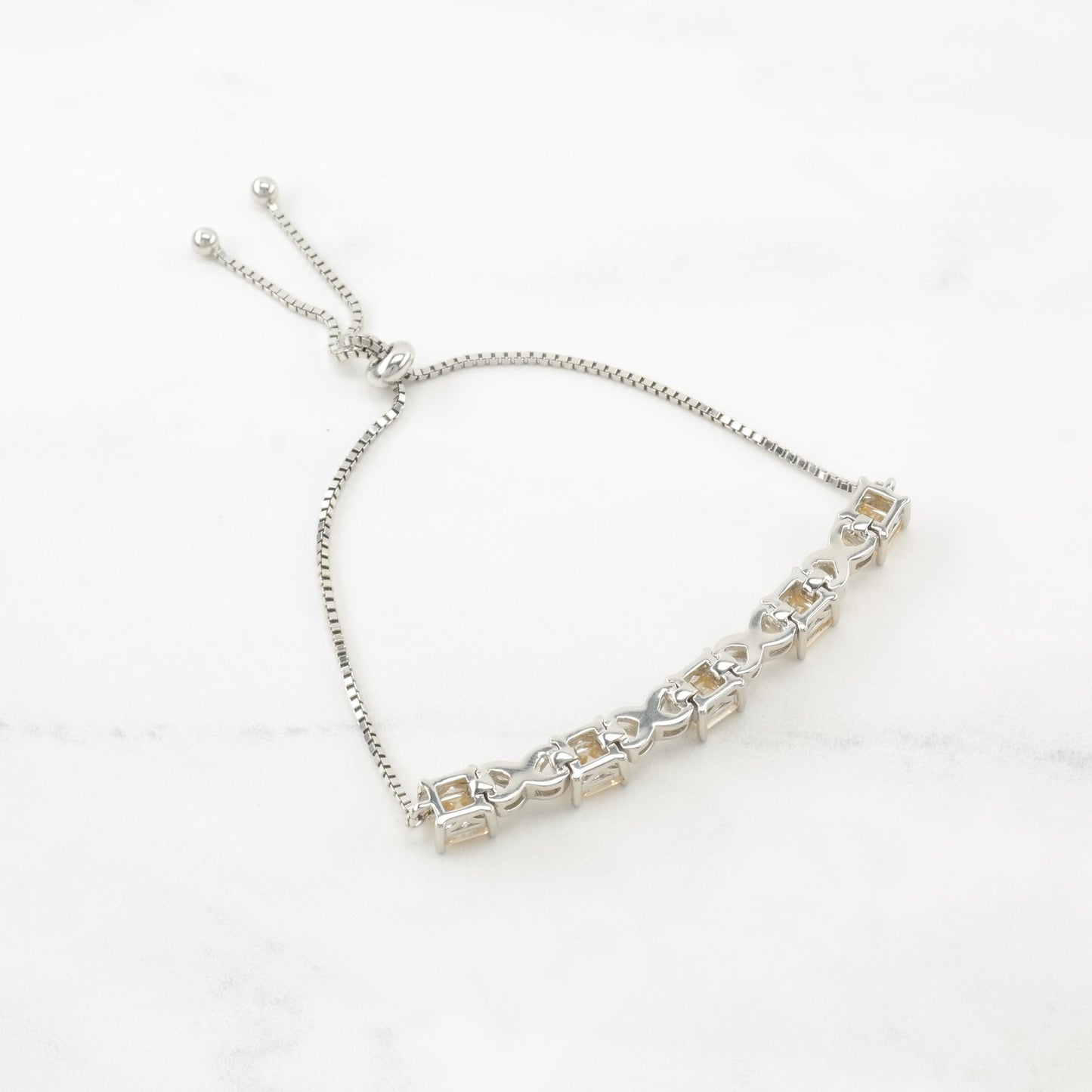 Square Yellow Moissanite Sterling Silver Bolo Bracelet